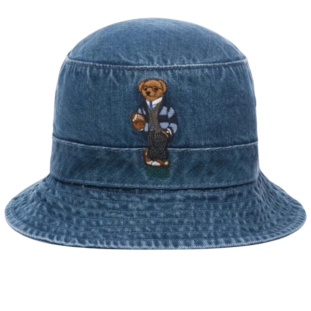 Polo Ralph Lauren Mens Polo Bear Denim Bucket Hat Blue Medium Wash S/M 58cm